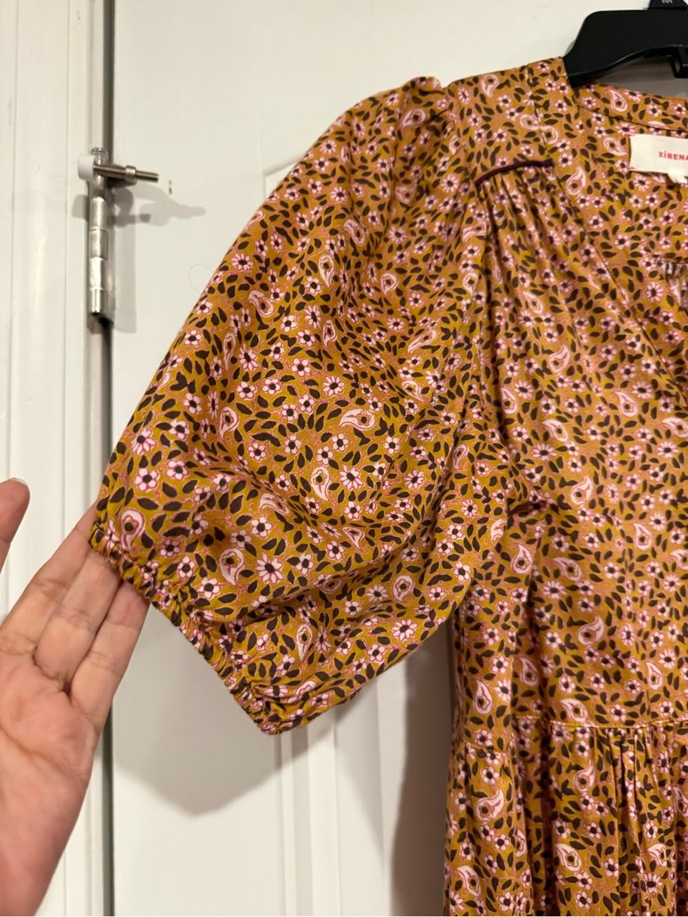 XiRENA Lenox puffed sleeve Floral Midi Dress XS honeysuckle orange Boho - Picture 6 of 9